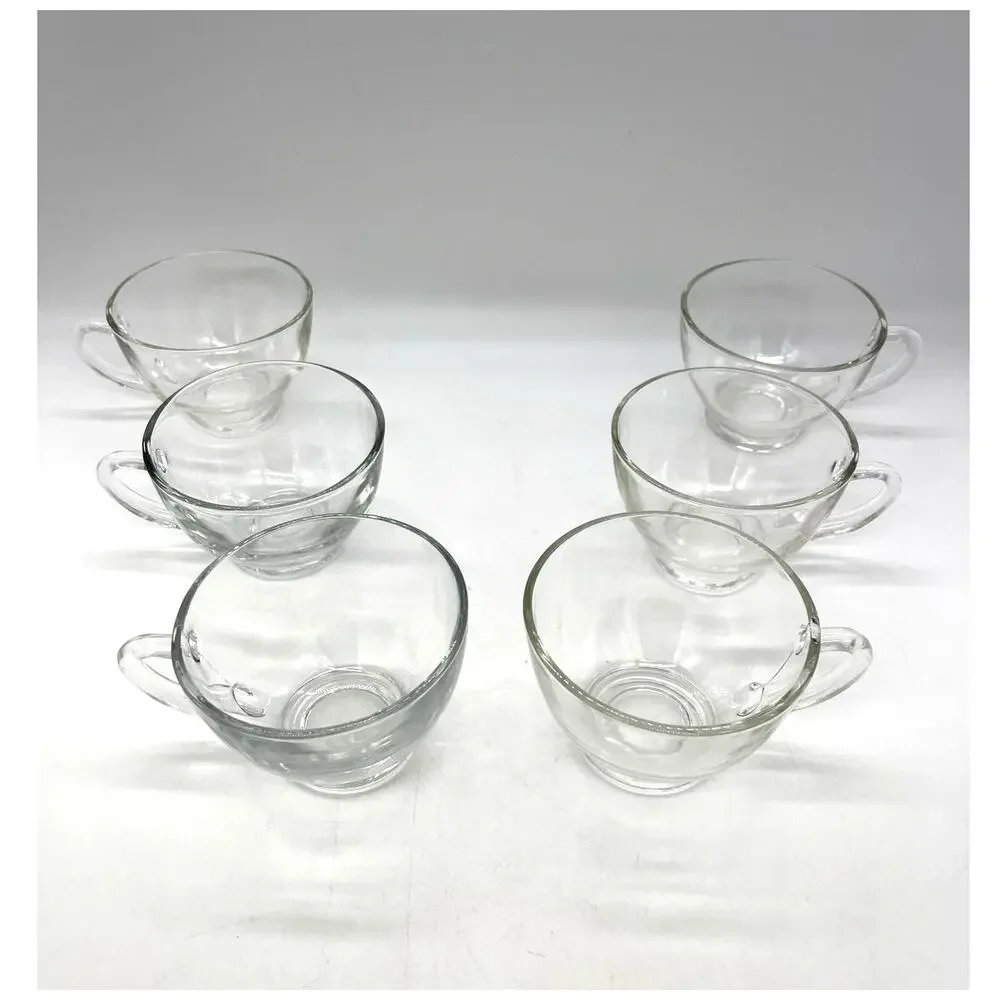 Vintage Clear Glass Set of 6 Tea Cups